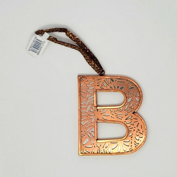 B Initial Holiday Ornament or Gift Tag - Gold/Brass Tone Metal over mirror back - Picture 6 of 11